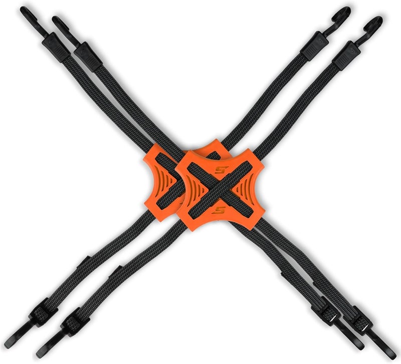 STAPLL Tack Strap – 4-Way Flat Bungee Cord with Rubber Pad Grip, Non-Slip Tie Down Straps for Motorcycle, ATV, Kayak, Cycling, Camping, Truck Storage, Adjustable Bungee Cords - 2 Pack (Orange) - Image 1